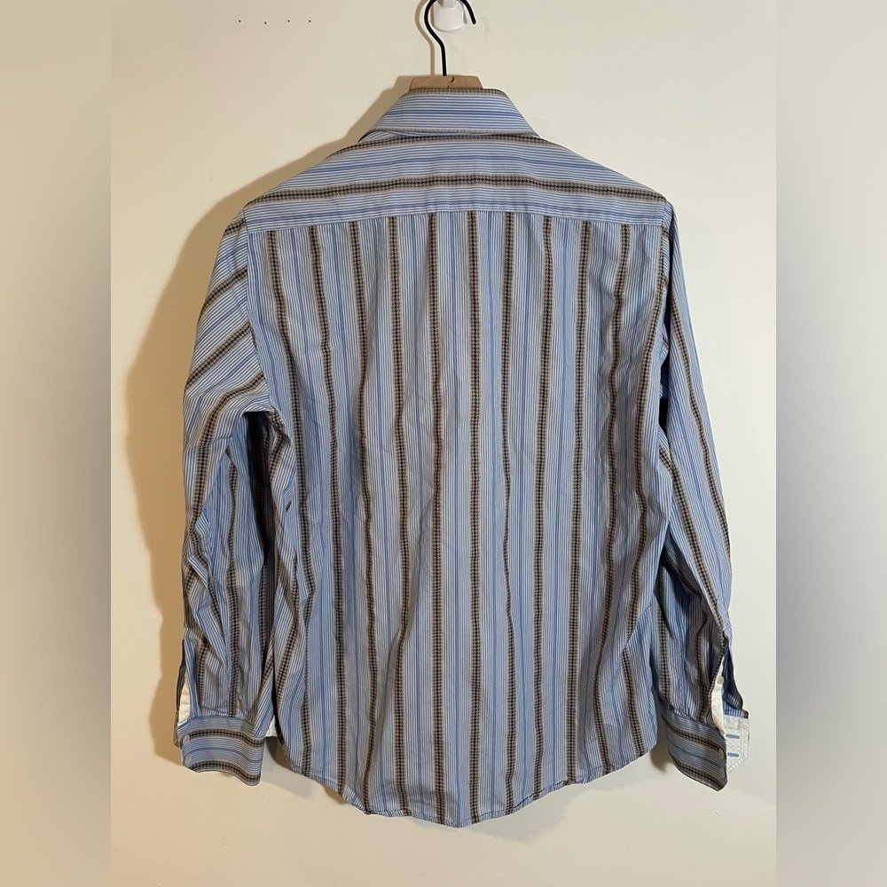 Robert Graham Dress Shirt Mens Blue Striped Flip Cuff Preppy Button Up Sz Medium - Picture 11 of 15